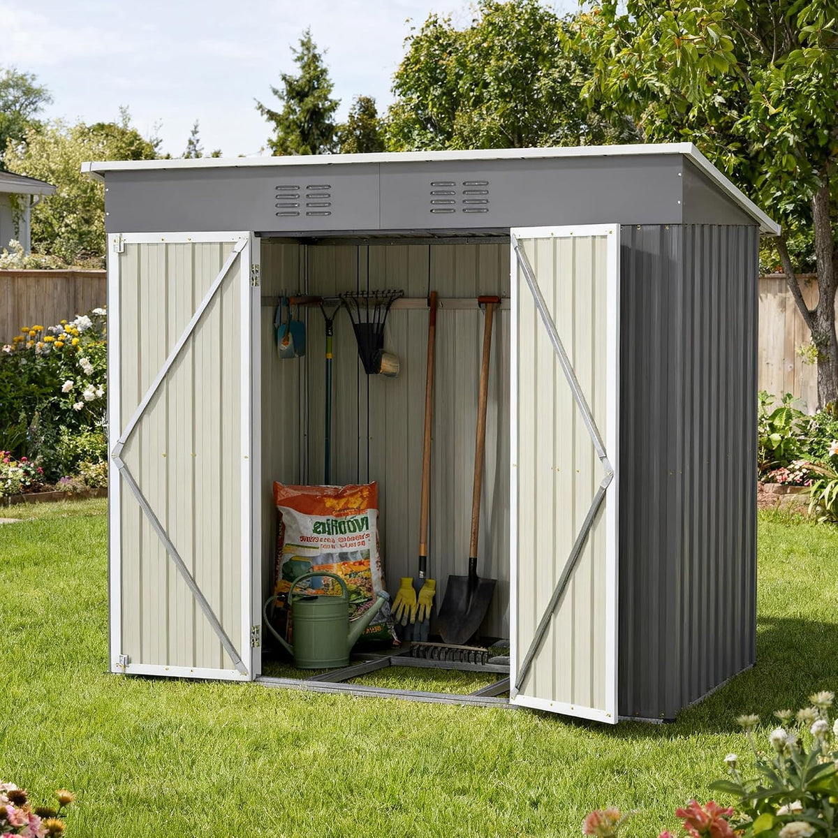 Gerätehaus, FammyLoft, Gartenhaus Metall, Garten Geräteschuppen Metall, Gartenschrank Wasserdicht für Outdoor Terrasse