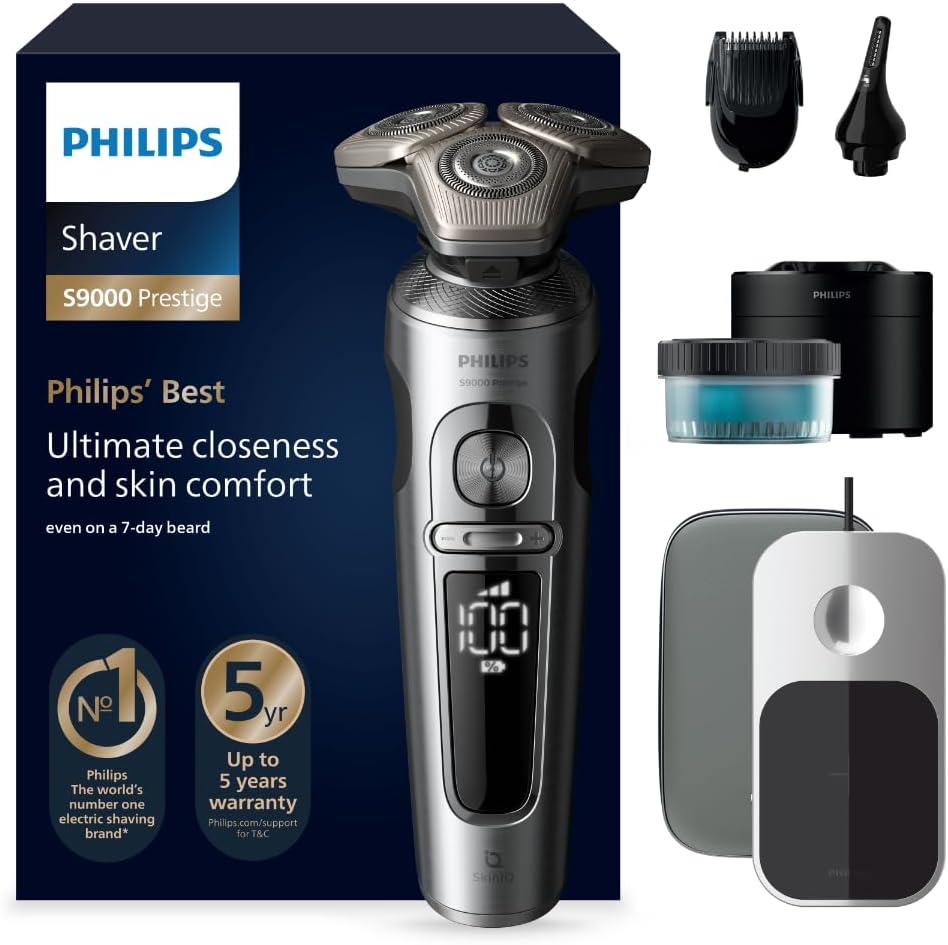 PHILIPS, Rotationsrasierer, Rasierer S9000 Prestige - Elektrischer Nass- und, glänzendes Chrom, Lift & Cut-Rasiersystem