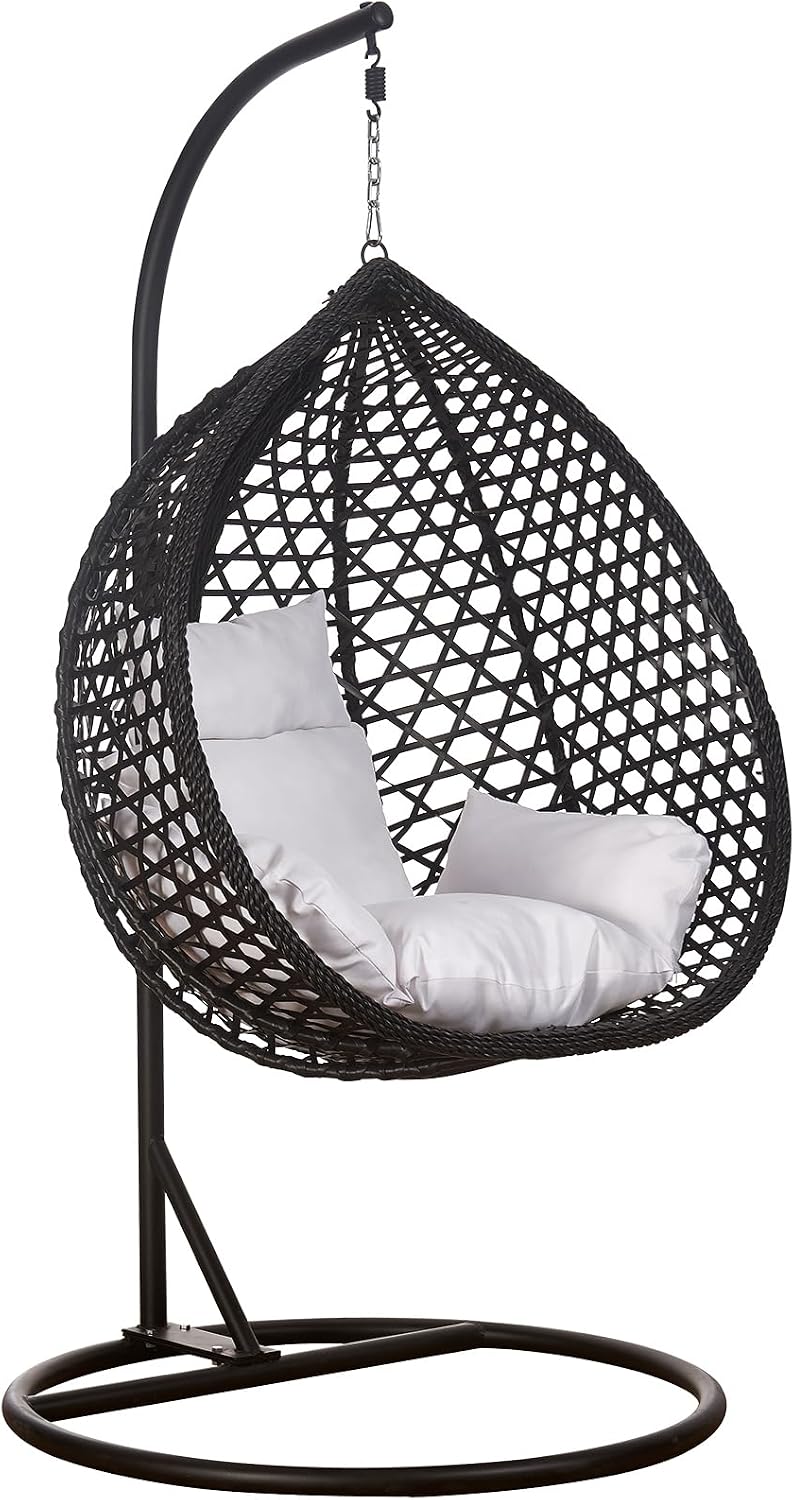 RAMROXX, Hängesessel, Luxus Style XXL Rattan Korb Gestell Schwarz mit Relaxkissen