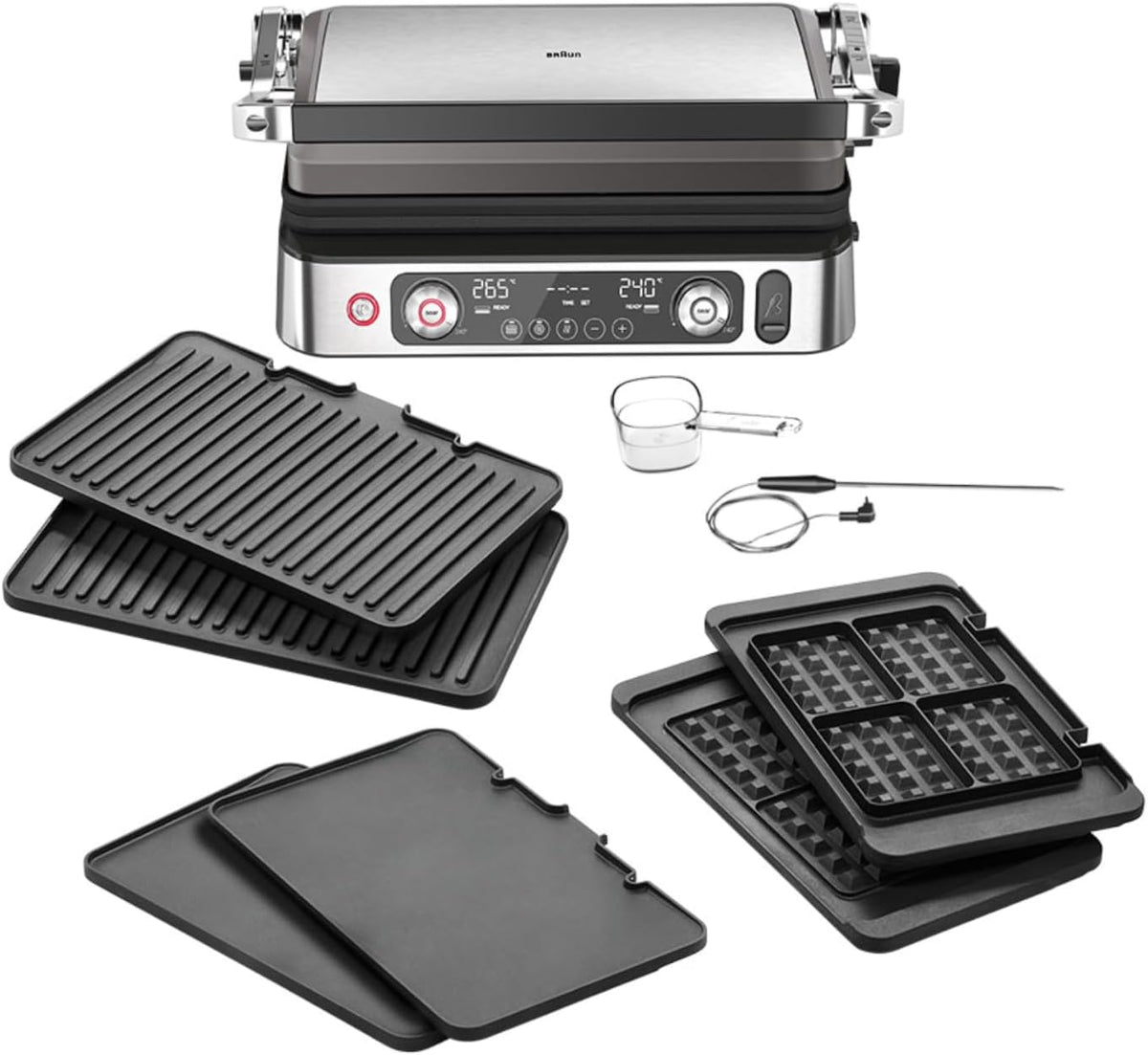 Braun, Elektrische Tischgrills, MultiGrill 9 Pro CG 9167, Kontaktgrill mit Grill-, Flach-, Waffelplatten und Temperaturfühler