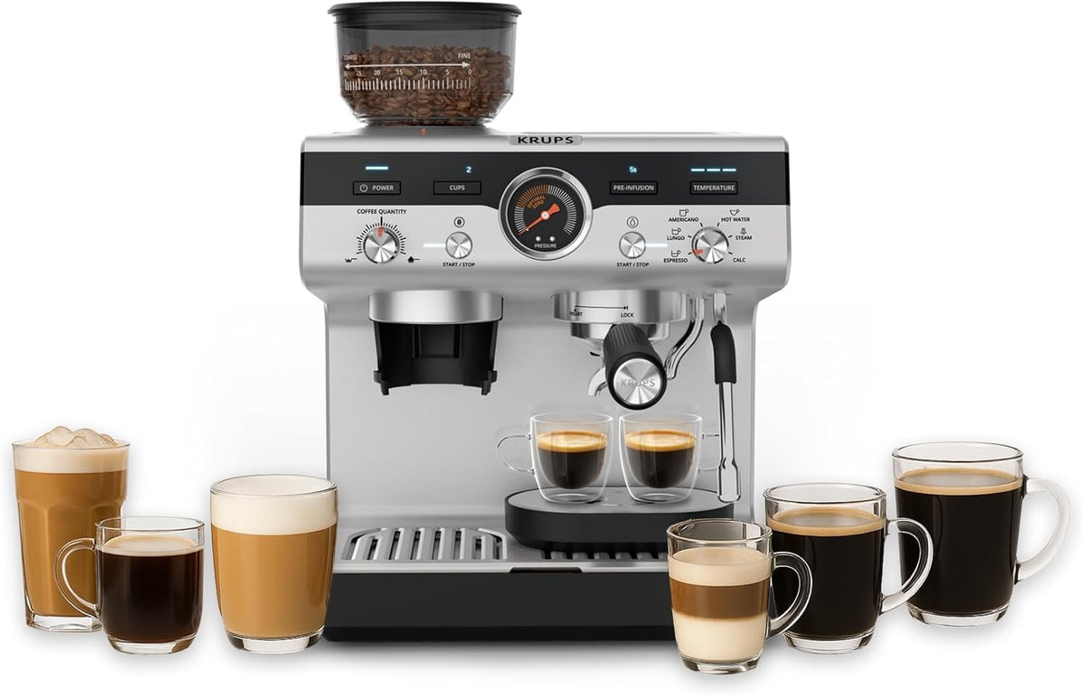 KRUPS, Kaffeemaschine, Precision manuelle Siebträgermaschine mit Mahlwerk, Barista mit intuitiver Bedienfläche