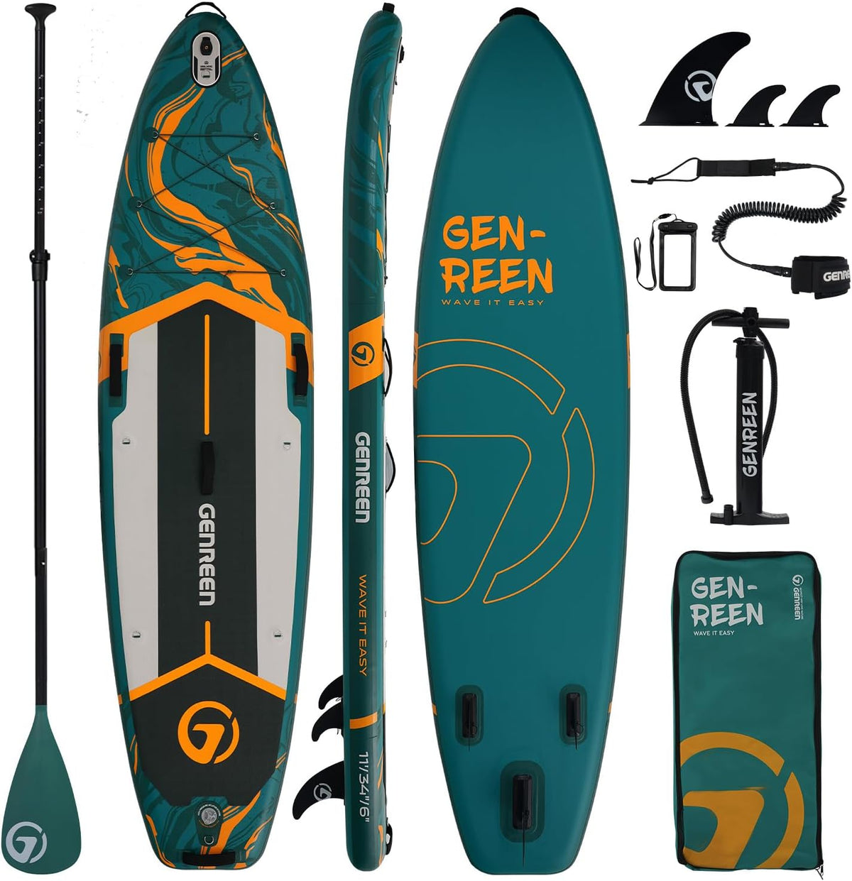 GENREEN, SUP-Board, 335x86cm, Paddleboard, (Extra Groß) Stand up Paddle Board für Aller, Aufblasbare Paddleboard für Adults mit Allem Zubehör