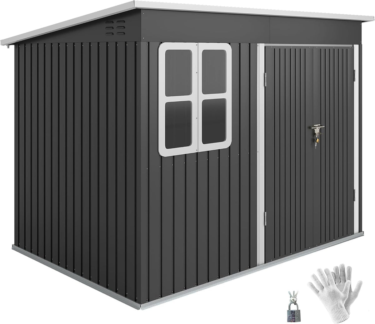 Gerätehaus, Outsunny, 260x177x190 cm, 4,13 m, Metall ² mit Fenster Dunkelgrau