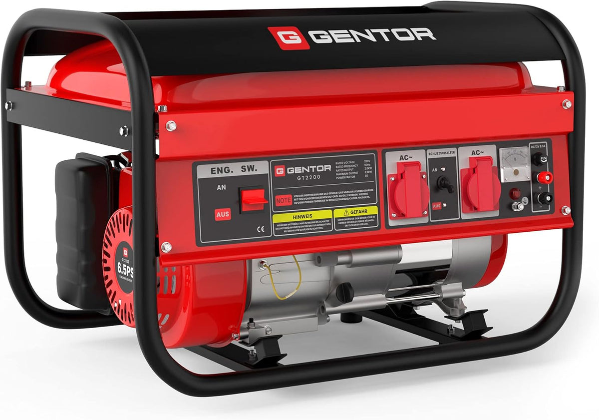 GENTOR, Powerstation, 2200W, 230V, 12V, Stromgenerator Notstromaggregat Benzin leise 4-Takt Seilzug