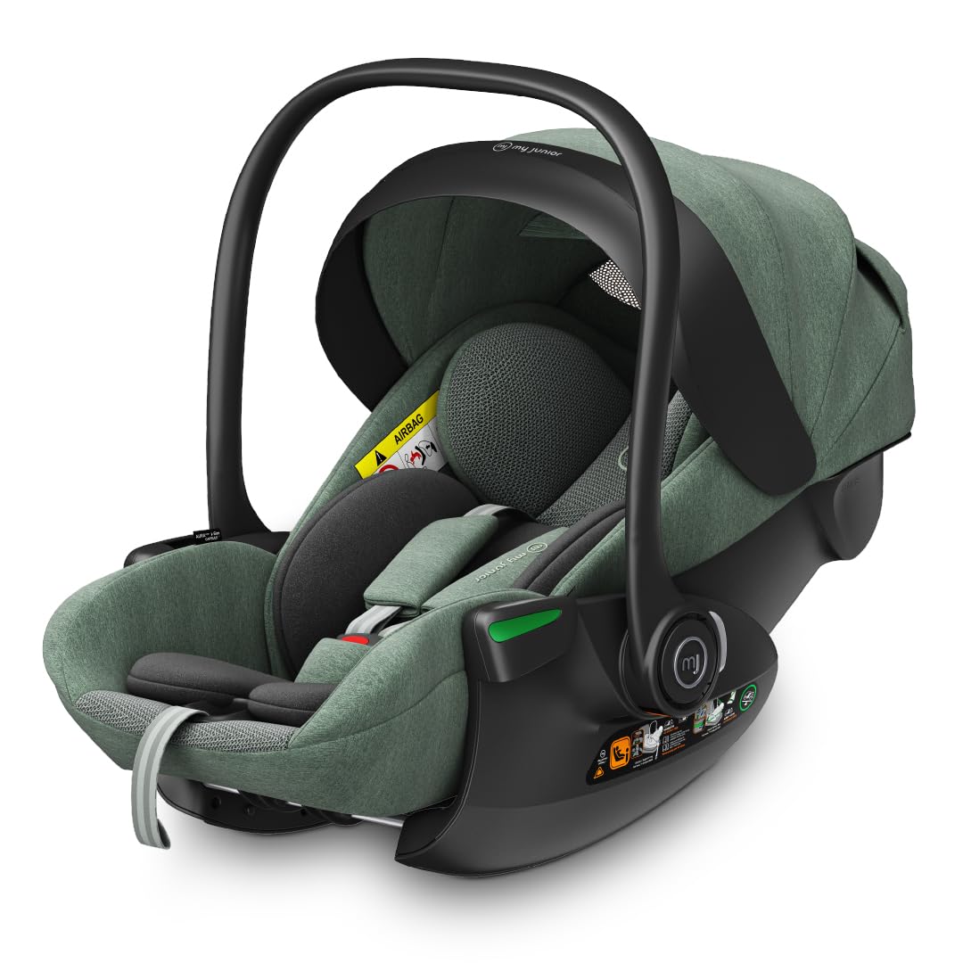 mj my junior, Kindersitz, 87 cm, 13 kg, my ® AURAᵉʳᵍᵒ i-Size Babyschale Auto mit 170° Liegeposition, 6-stufige Memory-Schaum Kopfstütze