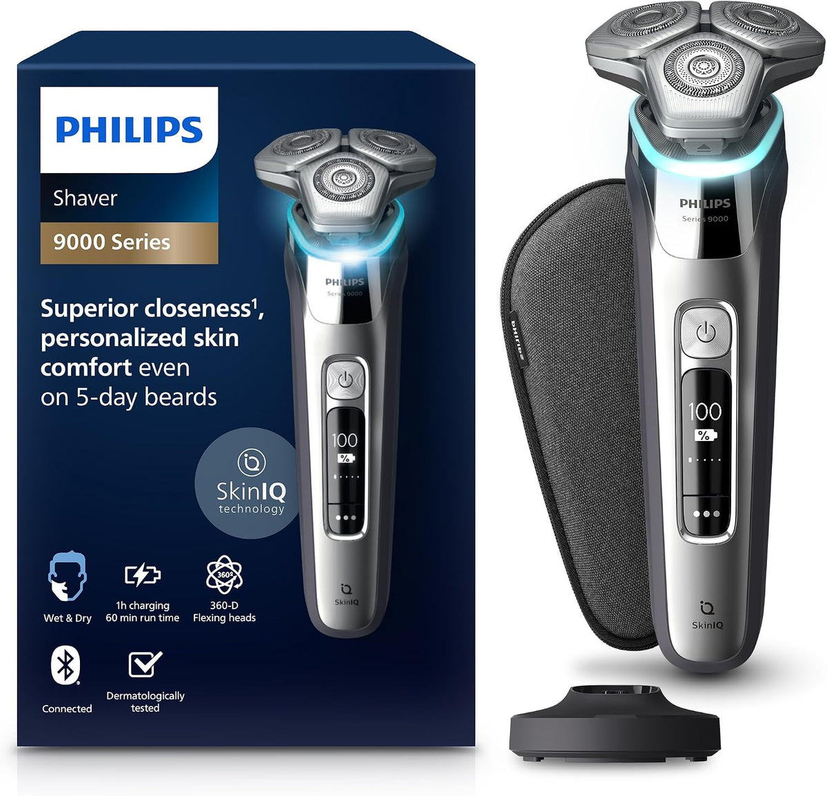 PHILIPS, Elektrorasierer, Shaver S9000, Elektrischer Nass- & Trockenrasierer für Männer in, SkinIQ Technologie