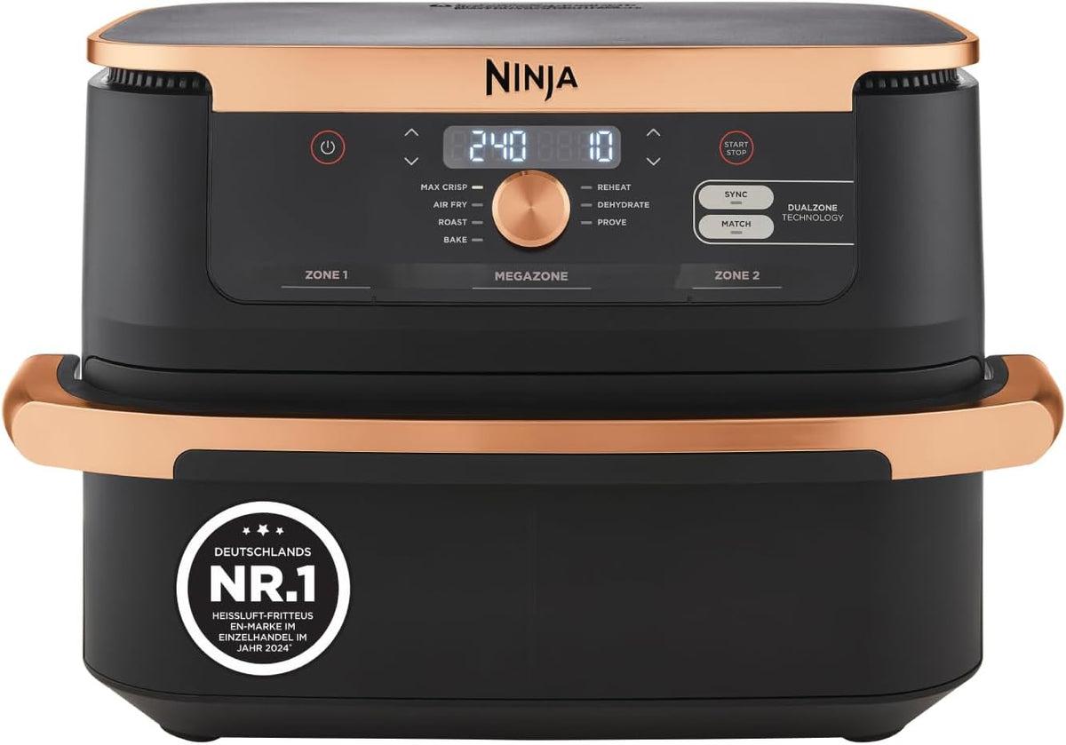 Ninja, Heissluftfritteuse, 10,4 L, Foodi FlexDrawer Heißluftfritteuse, Dual Zone, Schwarz/Kupfer