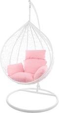 Kideo, Hängesessel, Komplettset: großer mit Gestell & Kissen, Korbsessel, Poly-Rattan (Korb & Gestell: weiß, Kissen: rosa Nest (3002_Lemonade))