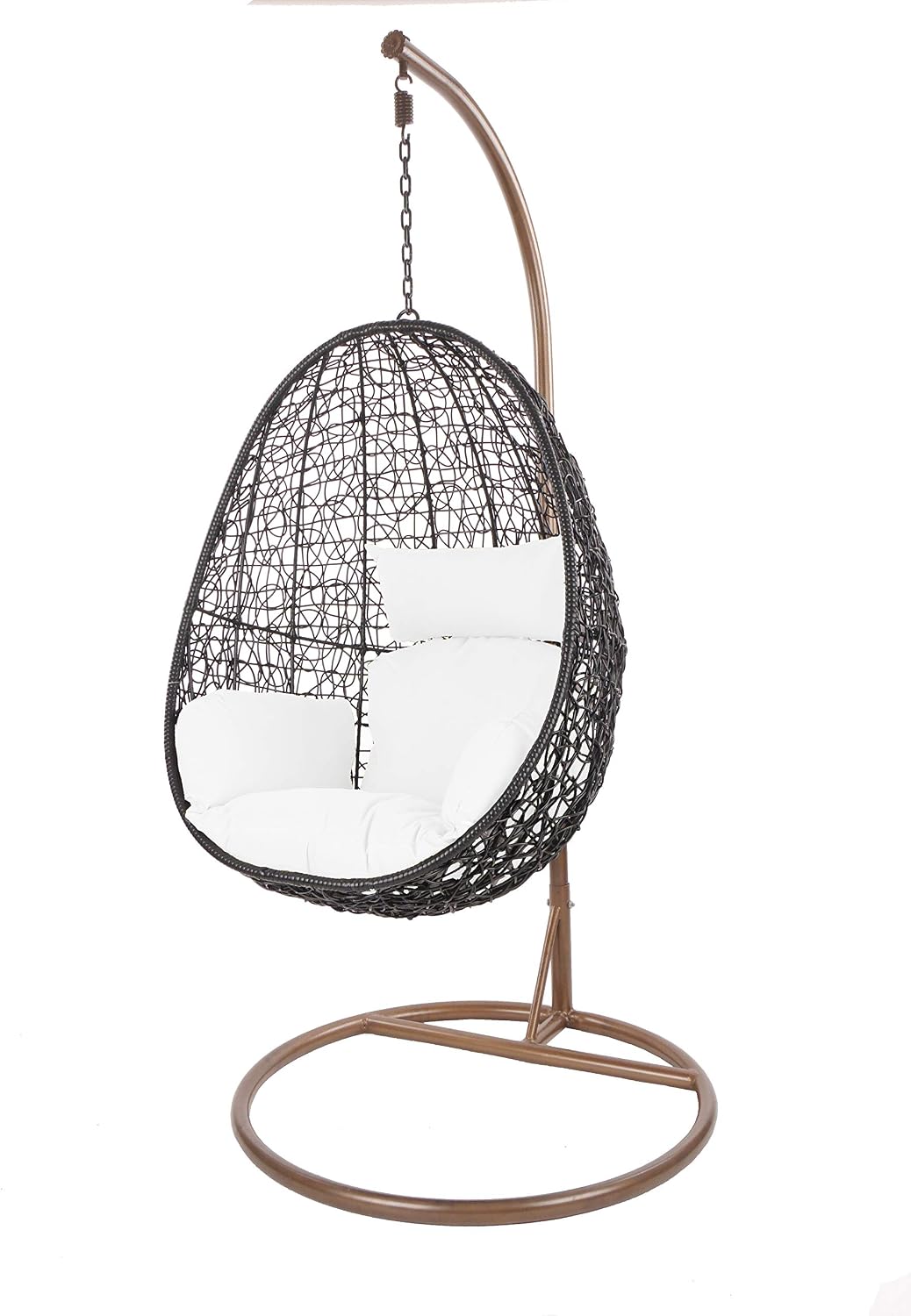 Kideo, Hängesessel, Swing Chair Indoor & Outdoor, Loungesessel Polyrattan, Hängestuhl, mit Gestell & Kissen (schwarz/weiß)
