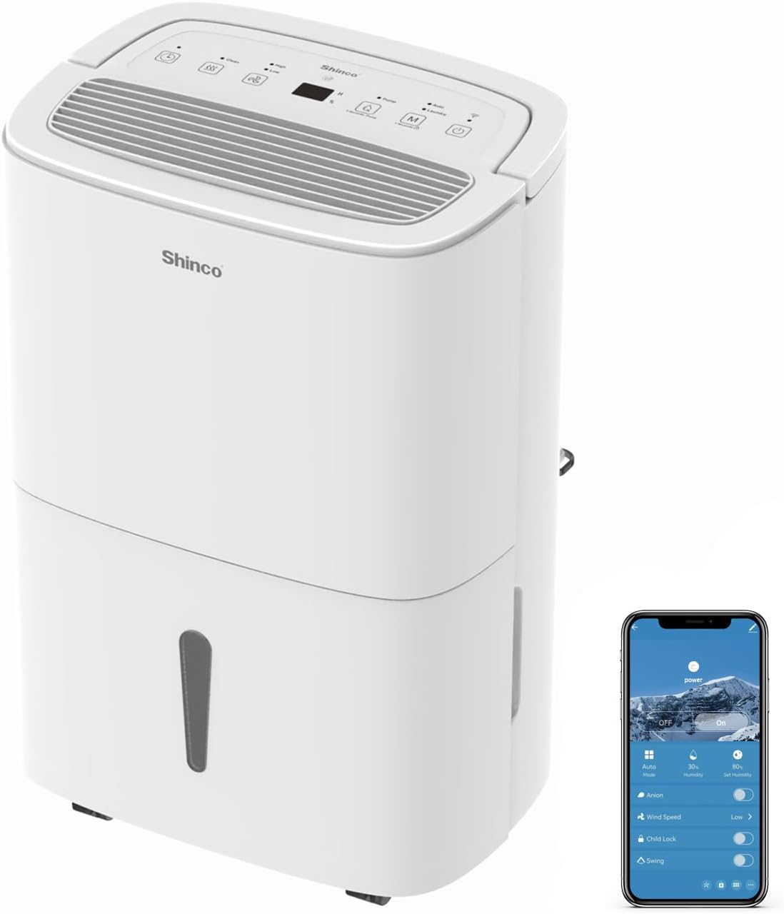 Shinco, Luftentfeuchter, 165m, 50L, 55m, 7L, Wifi elektrisch mit APP&Pump, ³/ ², Entfeuchter mit Wassertank, Aktivkohlefilter