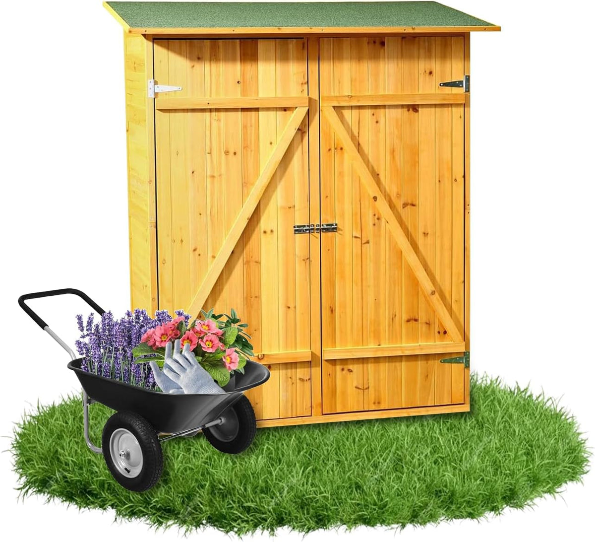 Gerätehaus, Melko, 162 x 140 x 75 cm, aus Fichtenholz mit Bitumendach Gartenschrank Geräteschrank, Terrasse & Balkon Werkzeugschrank