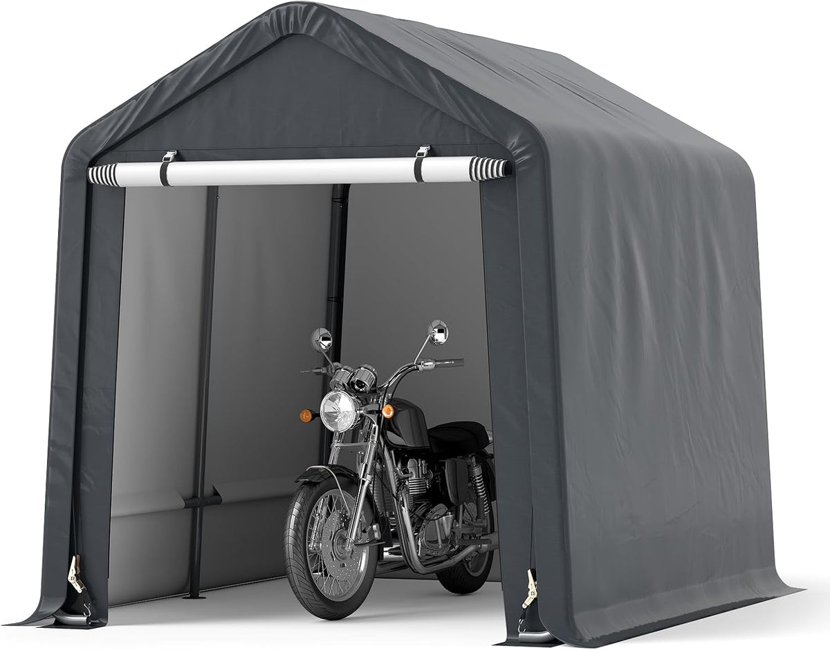Gerätehaus, COSTWAY, 195x240x214cm, Verzinktes Metall, PE-Gewebe, Grau, Fahrradgarage Geräteschuppen Zeltgarage Garagenzelt
