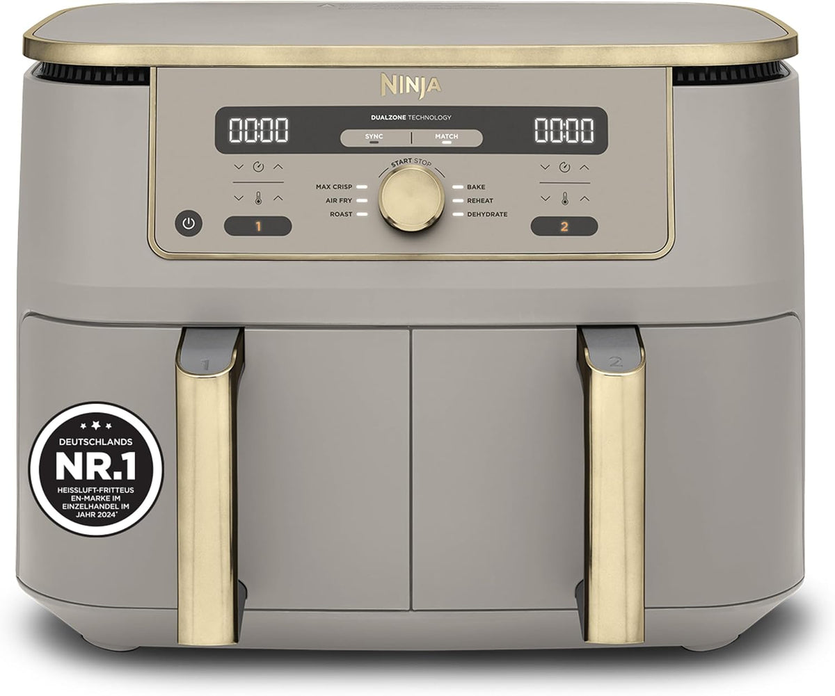 Ninja, Heissluftfritteuse, 9,5 L, Dual Zone digitale Heißluftfritteuse, 6-in-1, Stone/Gold