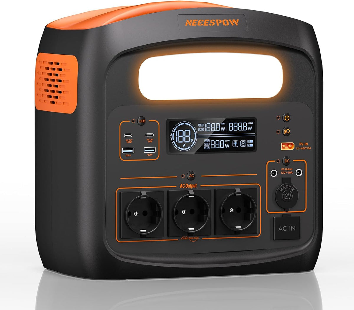 NECESPOW, Powerstation, 1024Wh, 1800W, Solargenerator, Tragbare/LiFePO4 Akku Solargenerator