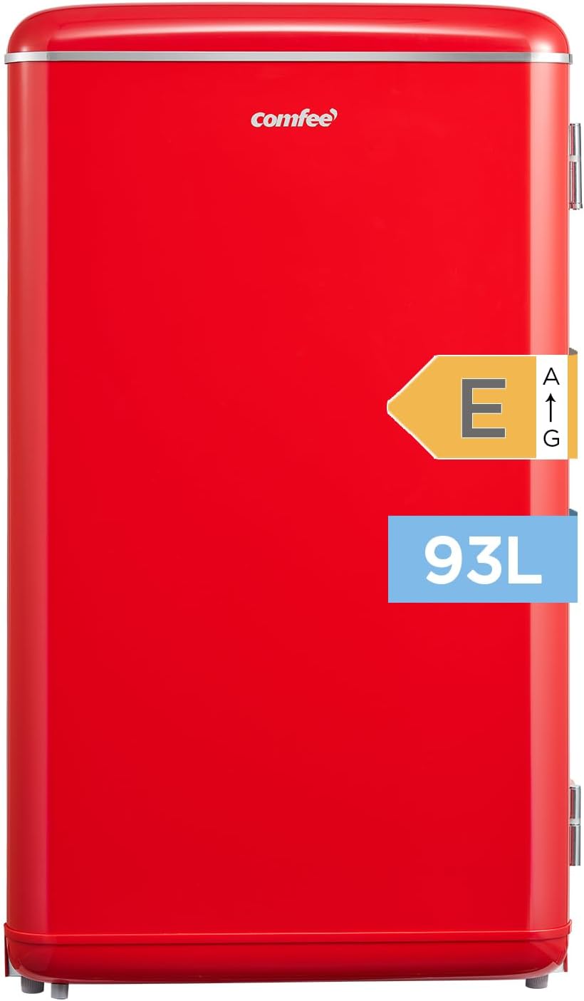 Comfee, Mini-Kühlschrank, 93 L, ' RCD93RE2EURT(E) Kleiner Kühlschrank, Retro-Design, mit einer Tür, einstellbare Temperatur