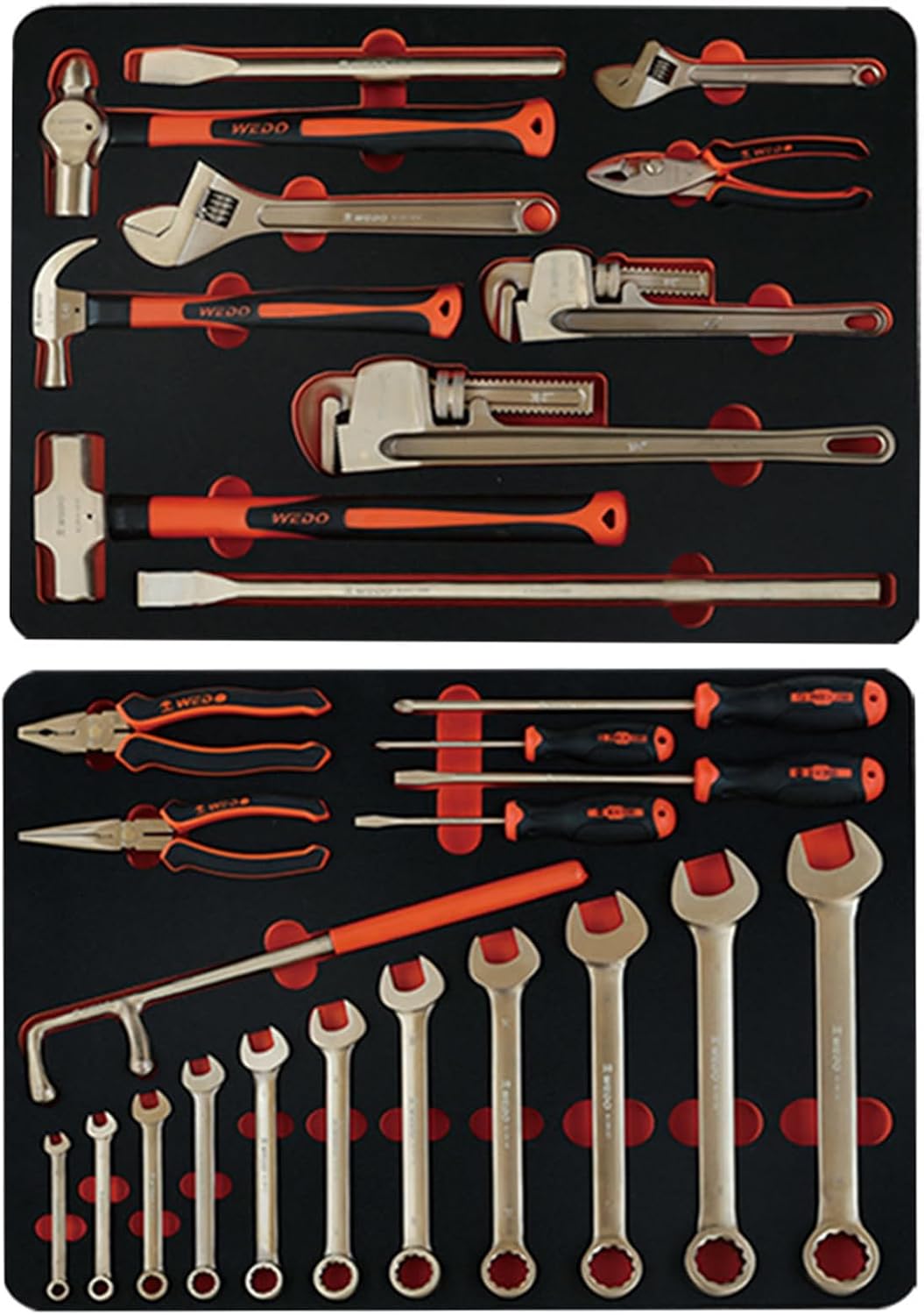 WEDO, Werkzeug-Sets, Funkelfreies Werkzeug-Set, 28-teilig, Funkenfreies Sicherheitswerkzeug-Set mit Hammern, Schraubenschlüssel