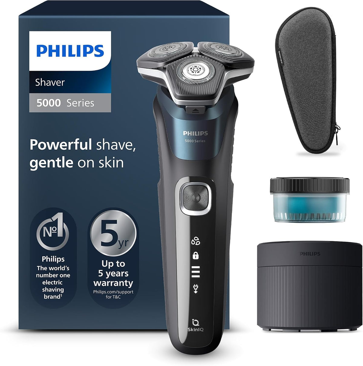 PHILIPS, Elektrorasierer, Shaver 5000, Elektrischer Rasierer für Herren: Nass- und Trockenrasur, ausklappbarer Trimmer