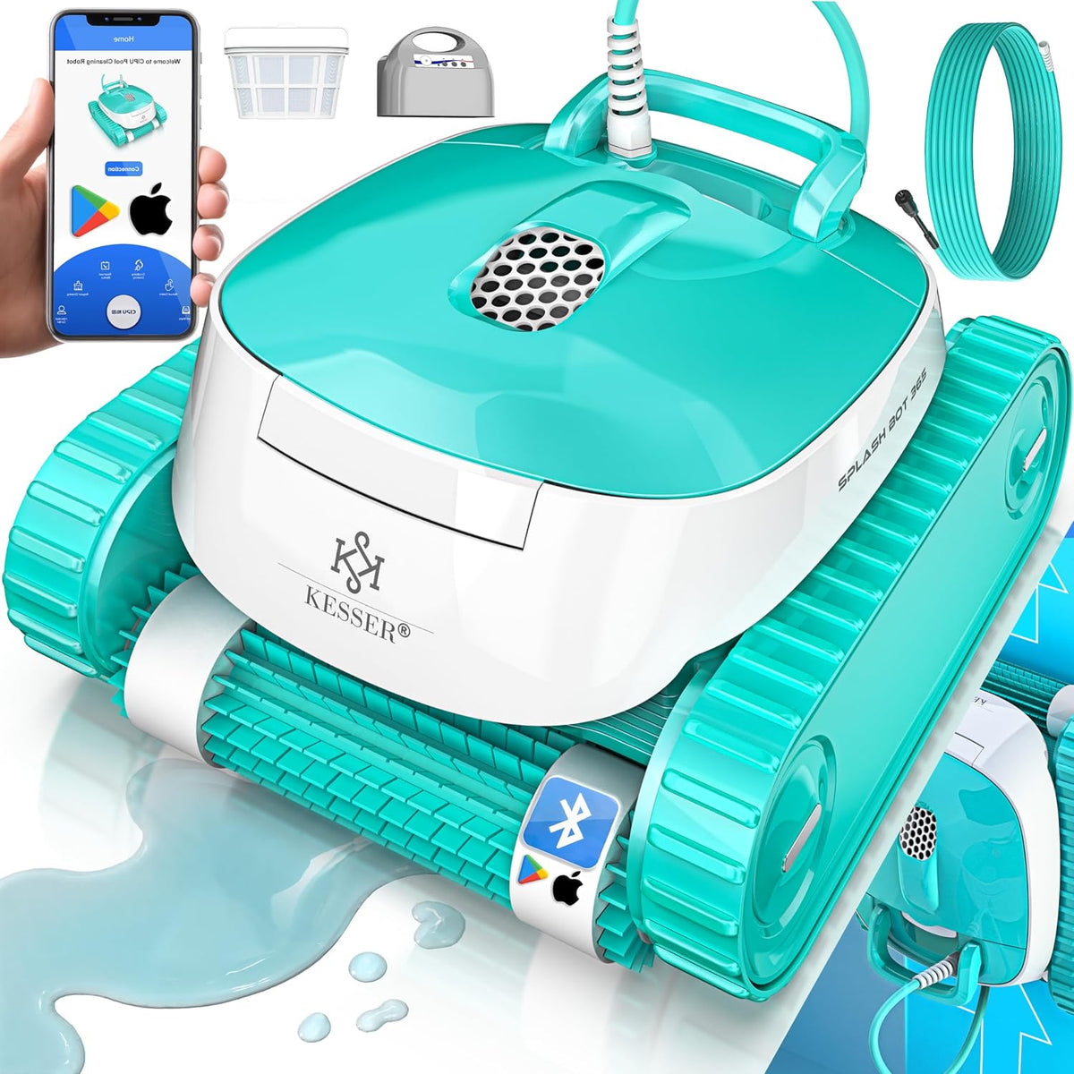 KESSER, Poolroboter, 100 m, ® für Boden und Wand bis ², Wasserlinienreinigung, automatischer Poolreiniger mit App-Funktion & Kontrollmodul