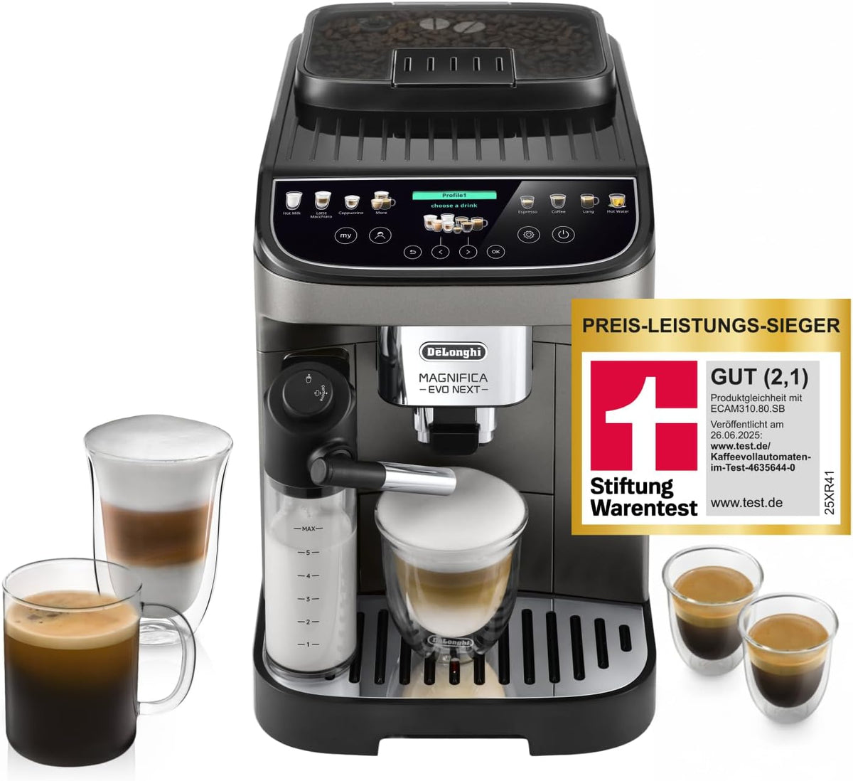 De'Longhi, Kaffeevollautomat, Magnifica Evo Next - 13 Getränke Titan