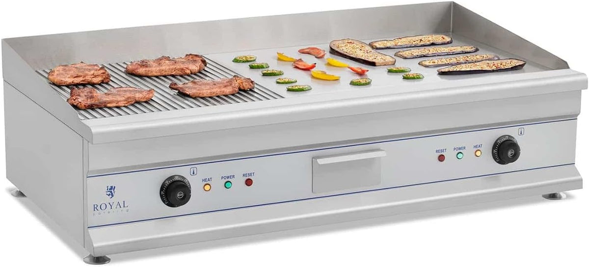Royal Catering, Elektrogrill, 100 x 40 x 28 cm, 3200 W, RCG 100G RCG 100G Tischgrill Grillplatte Gastrogrill, Geriffelt