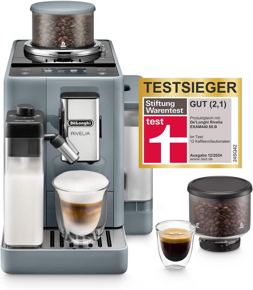 De'Longhi, Kaffeevollautomat, Rivelia - 16 Getränke Grau