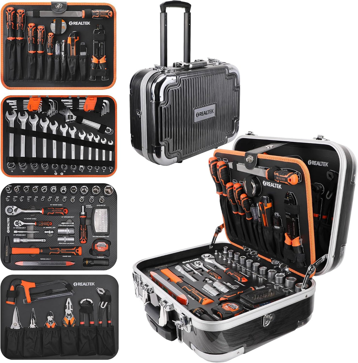 REALTEK, Werkzeug-Sets, Werkzeugkoffer 123 tlg Werkzeug Set mit Trolley-Funktion