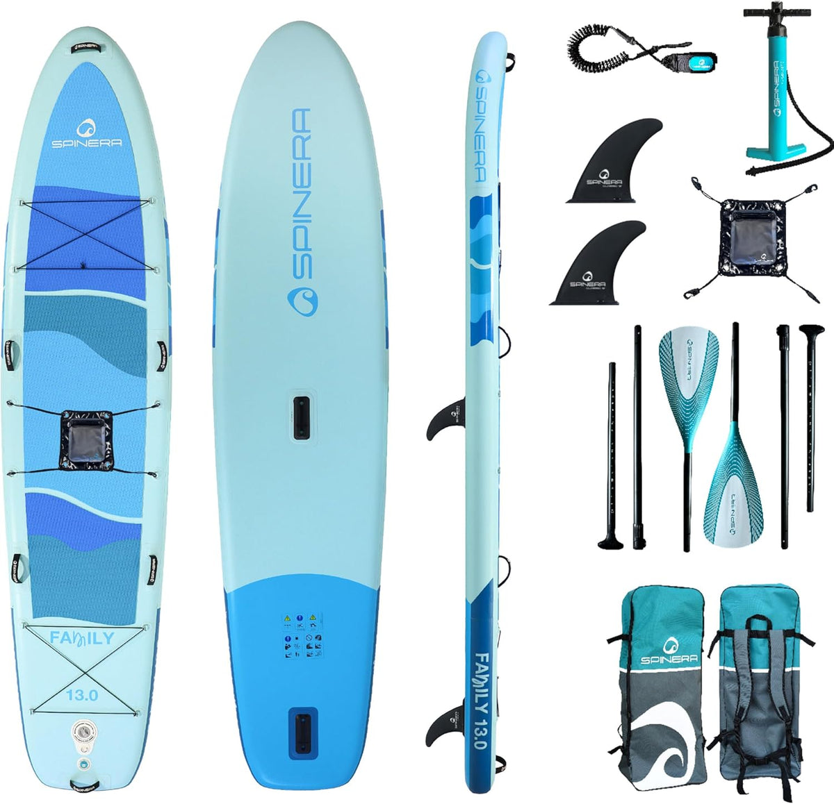 SPINERA, SUP-Board, Family SUP 13.0, Aufblasbares Familien Stand Up Paddle Board für 2, 3 Personen oder Hund