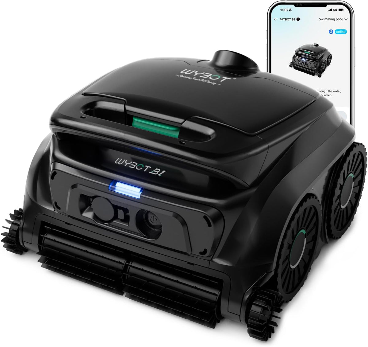 WYBOT, Poolroboter, (2026 Neu) B1 Akku Für Wand Und Boden, Kabelloser Mit 120 Min Laufzeit, App-Steuerung, Zwei Seitenbürsten