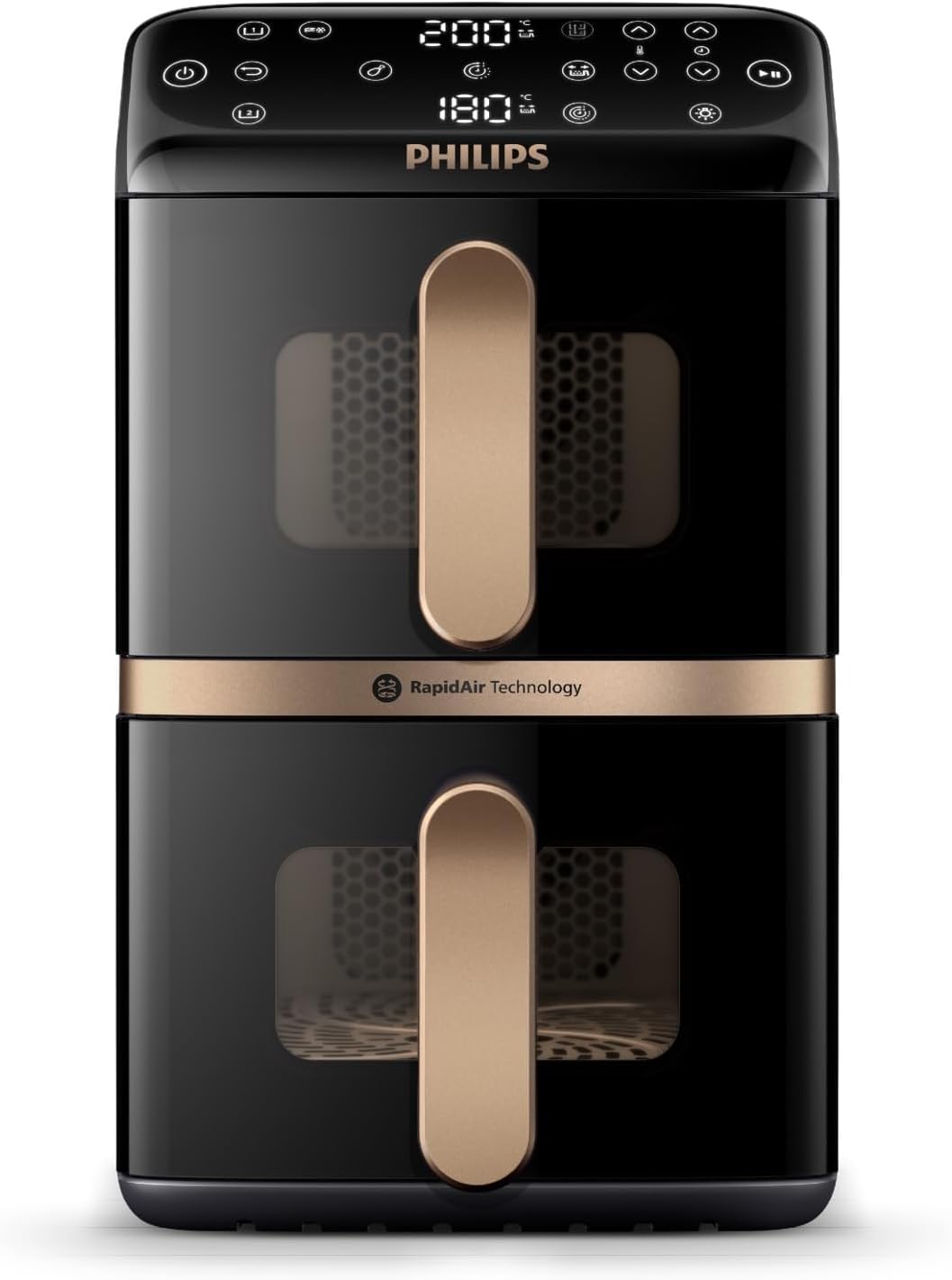 PHILIPS, Heissluftfritteuse, 10 L, Stacked Airfryer 4000 Serie Heißluftfritteuse, Schwarz