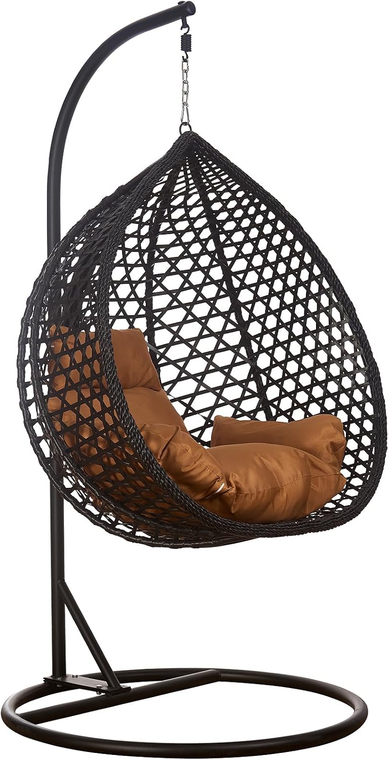 Hängesessel, RAMROXX, Luxus Style XXL Rattan Korb Gestell Schwarz mit Relaxkissen