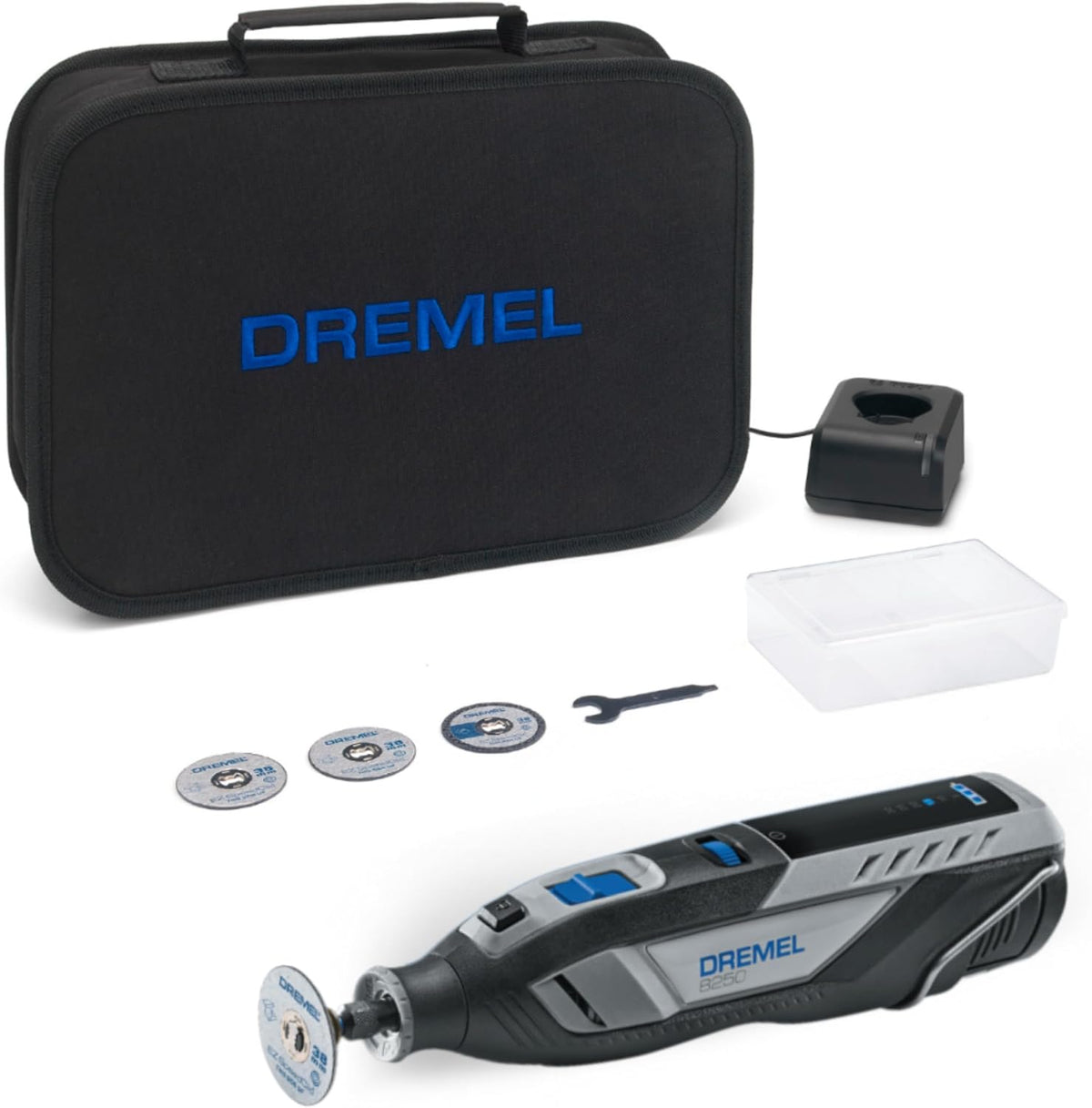 DREMEL, Multifunktionswerkzeuge, 12V, 8250 Akku-Rotationswerkzeug 5.000-30.000 U/min Bürstenloser, 5 Zubehören
