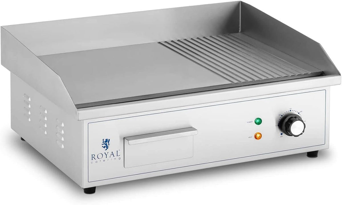 Royal Catering, Elektrogrill, 3.000 W, 350 mm, RCPG42-M Elektro Grillplatte 548 x gerippt und glatt