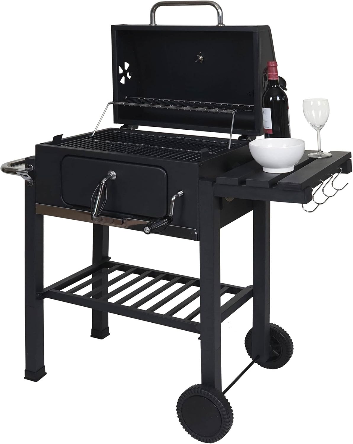 Mendler, Holzkohlegrill, 110x100x51cm, Grillwagen HWC-K93 schwarz Stahl