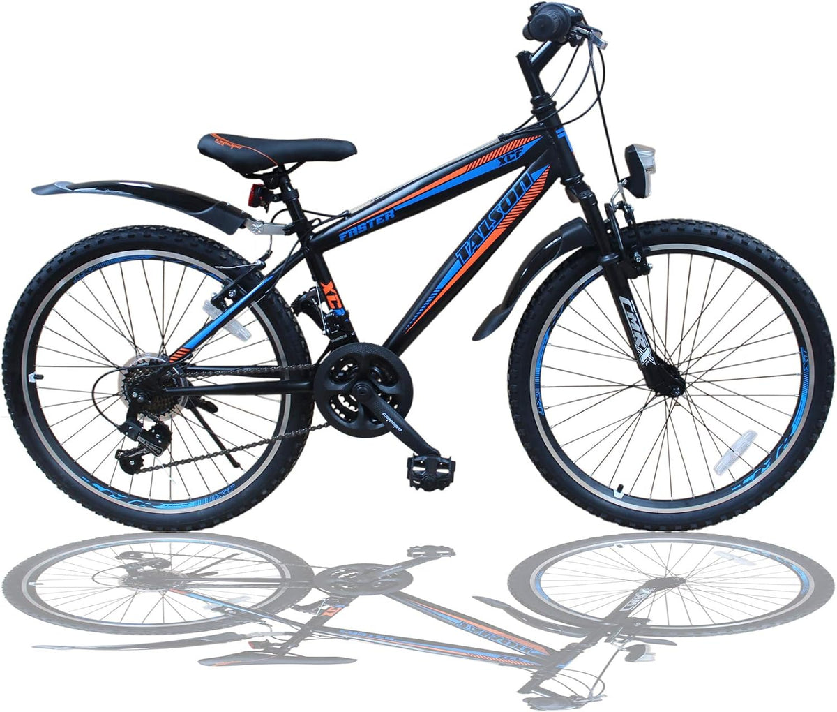 Talson, Mountainbike, 20 Zoll, Fahrrad Shimano 18-Gang - mit Gabelfederung und Beleuchtung