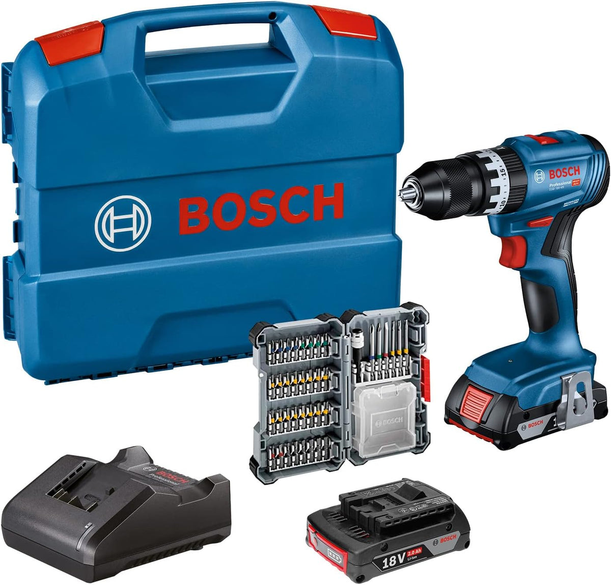 Bosch Professional, Akkuschrauber, 2.0Ah, 18V, System Akku Schlagbohrschrauber GSB -45