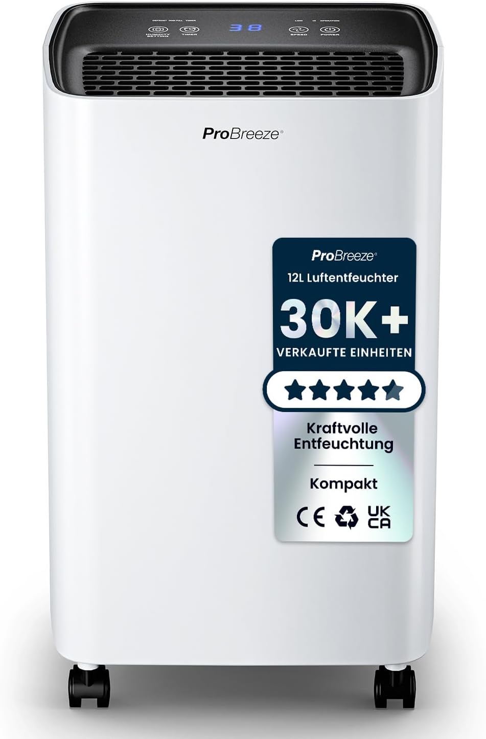 Pro Breeze, Luftentfeuchter, 12L, in 24h Entfeuchtungsleistung - Dehumidifier - elektrisch, Wäschetrockner, automatischem Feuchtigkeitssensor