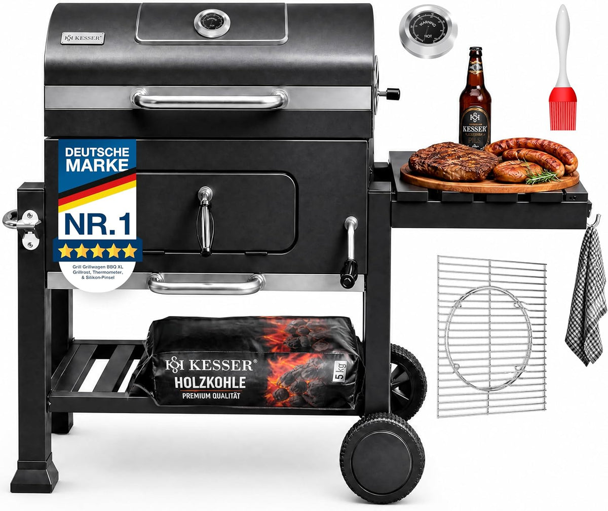 KESSER, Holzkohlegrill, ® Grill Grillwagen BBQ Smoker XL mit Deckel, Rädern, Edelstahl-Griff, Grillrost, Thermometer