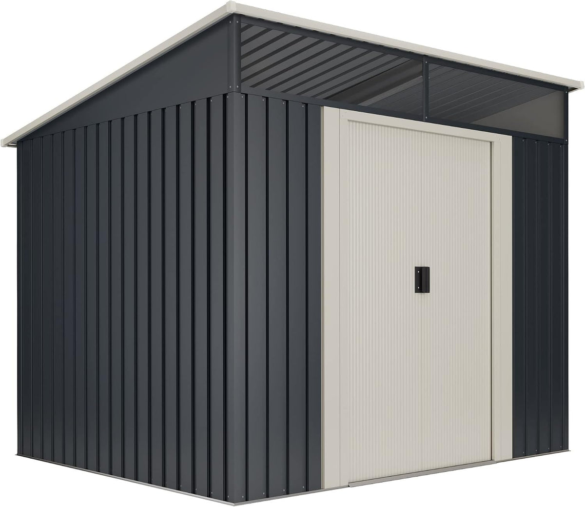Gerätehaus, wasabi, 238 x 193 x 203cm, Gartenhaus Metall 4, 6m2 Stark, - Oberlicht - Doppelte Schiebetür, Anthrazitgrau
