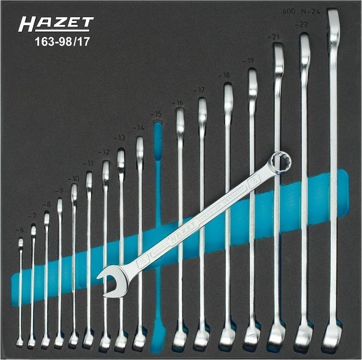 Hazet, Ringmaulschlüssel, 344 mm, Ring-Maulschlüssel-Satz 163-98/17, Lange Ausführung, Länge