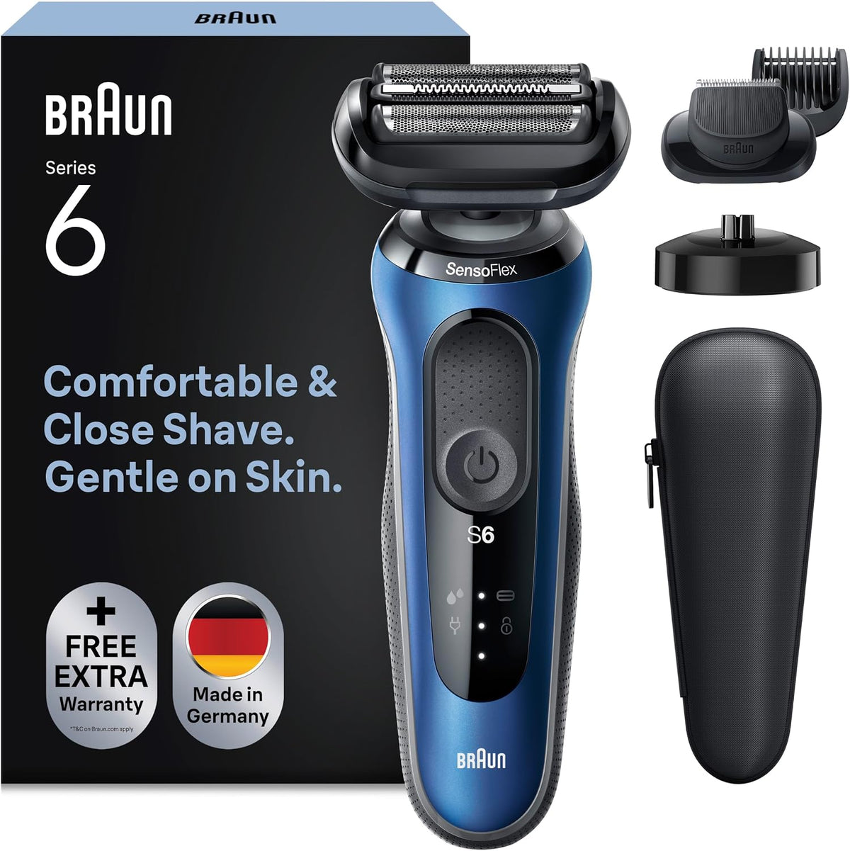 Braun, Folienrasierer, Series 6 Elektrorasierer mit EasyClick Barttrimmer Aufsatz, SensoFlex Rasierer Herren Elektrisch
