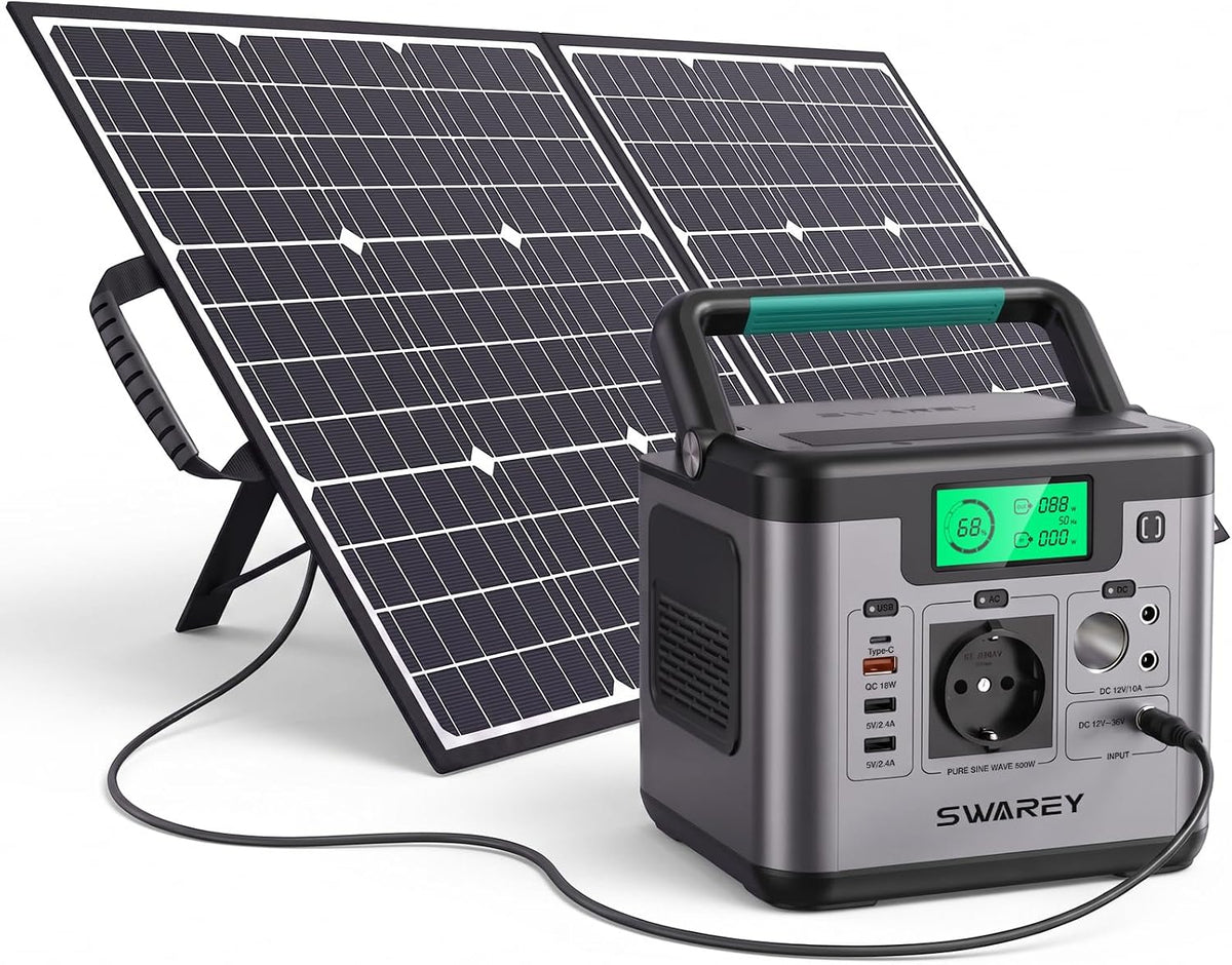 SWAREY, Powerstation, 190*168*150 mm., 518Wh, 1000W, 100W, mit Solarpanel, 500W( Spitze) AC