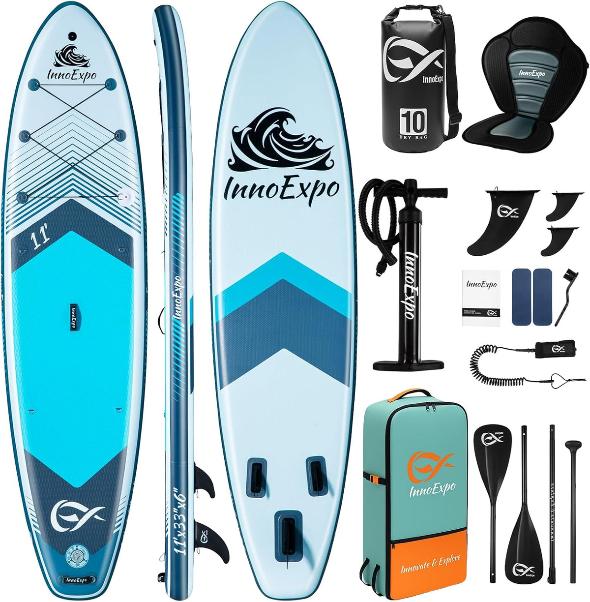 InnoEpxo, SUP-Board, InnoExpo Aufblasbare Stand-Up-Paddle-Boards mit, breites, stabiles SUP-Paddelboard-Design