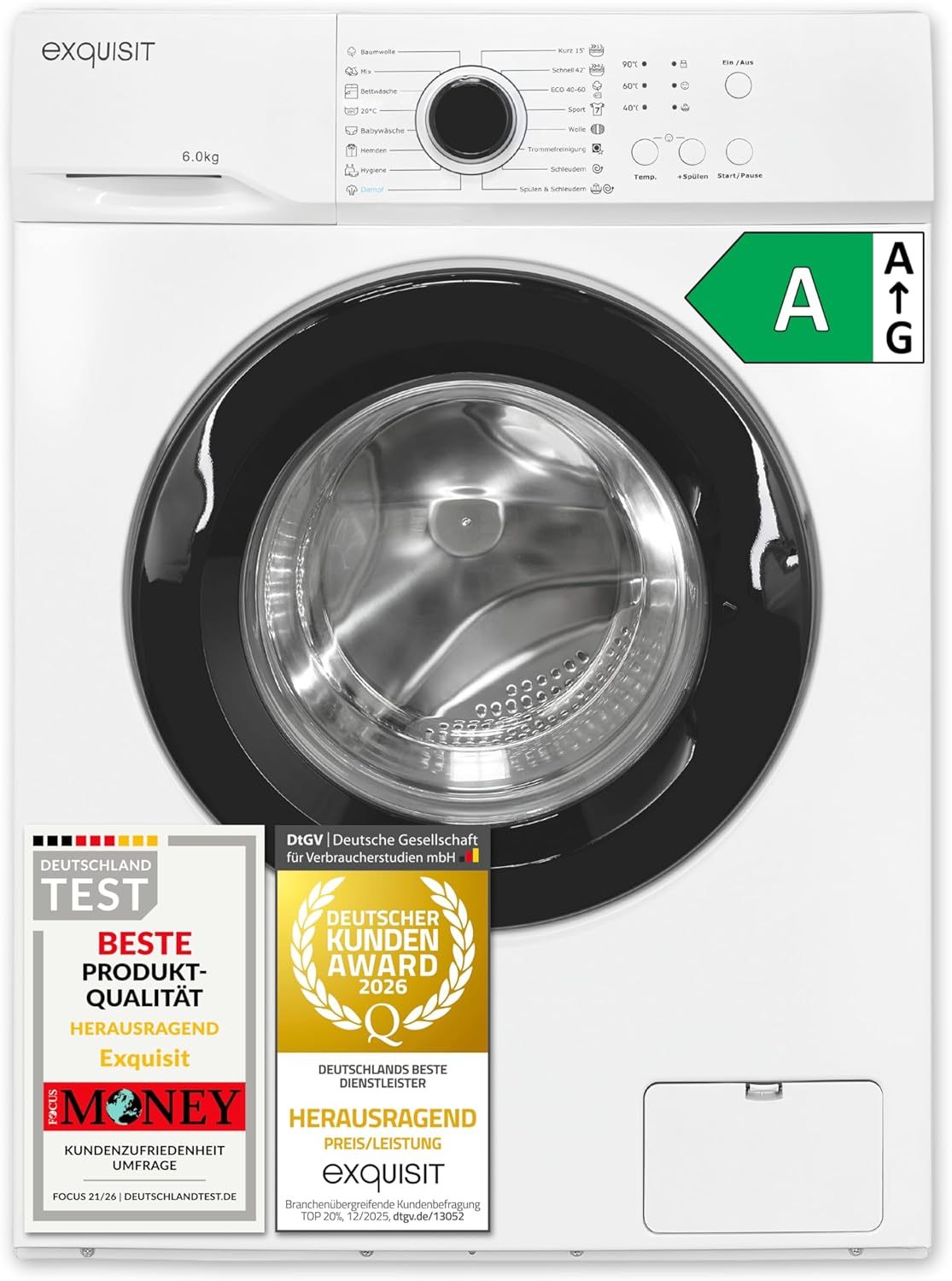 Exquisit, Waschmaschine, 44 cm, 6kg, Kleine - Tiefe - Weiss
