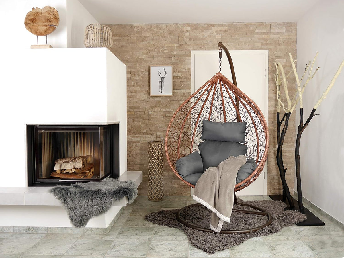Kideo, Hängesessel, Komplettset: mit Gestell und Sitzkissen, Loungemöbel, braun (Kissen: Nest dunkelgrau (8900 Shadow))
