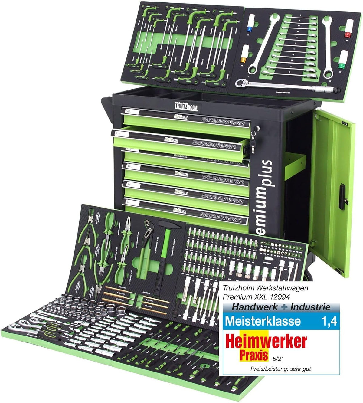 TRUTZHOLM, Werkzeugschränke, Werkstattwagen 254-tlg. bestückt, 8 Schubladen, Chrom-Vanadium
