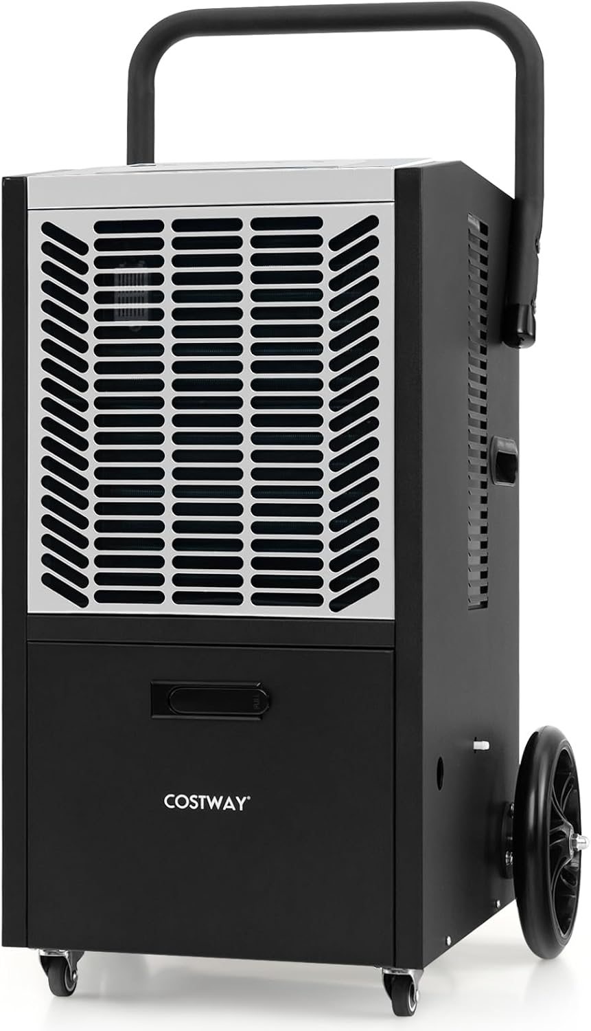 COSTWAY, Luftentfeuchter, 66 L, /Tag, Bautrockner mit Pumpe & Ablaufschlauch, Industrie Trocknungsgerät mit 24H Timer & 4 Rädern für