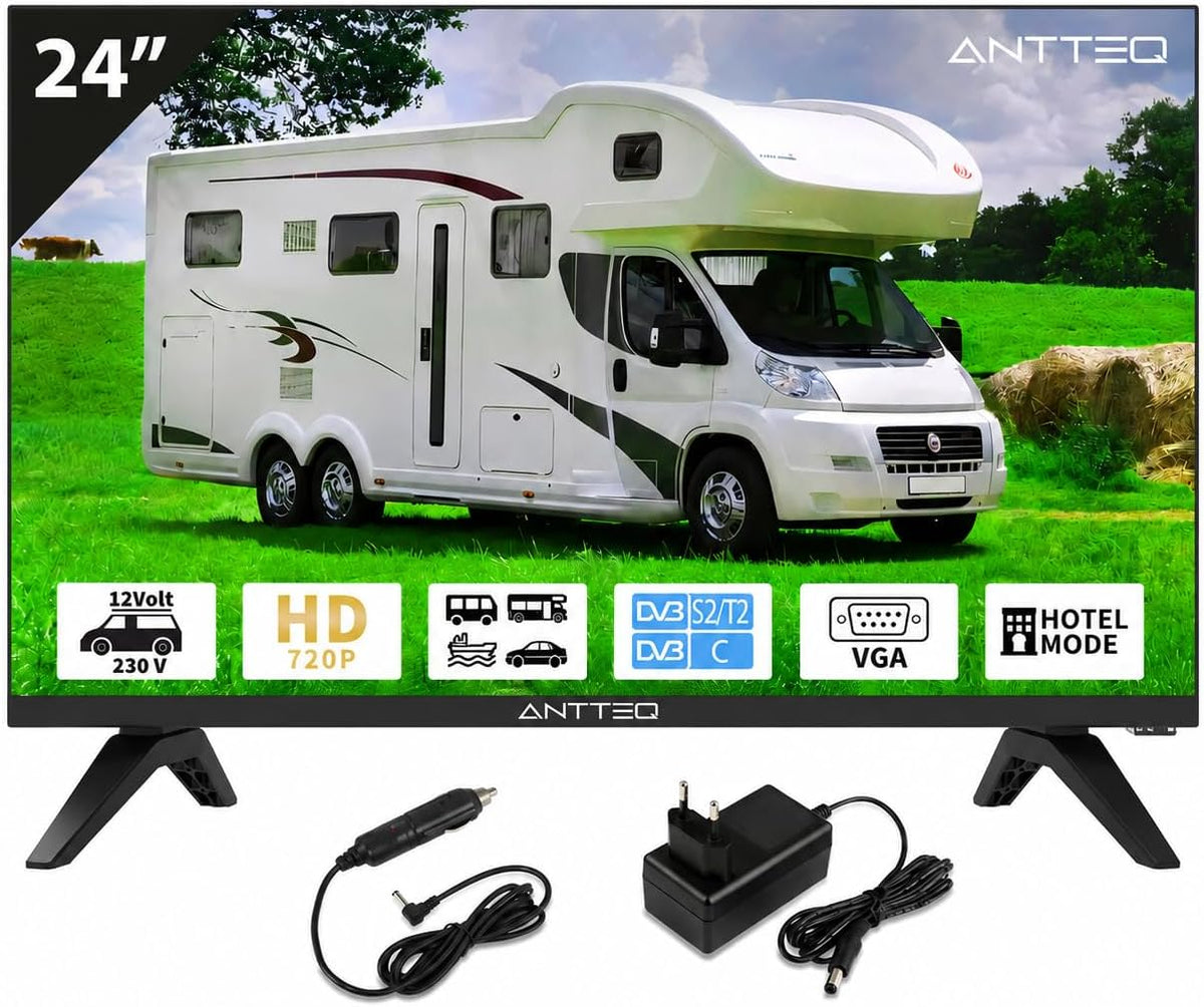 Antteq, Fernseher, 24 Zoll, 12V, AE24H5C-Q1 HD LED Camping TV mit KFZ-Adapter