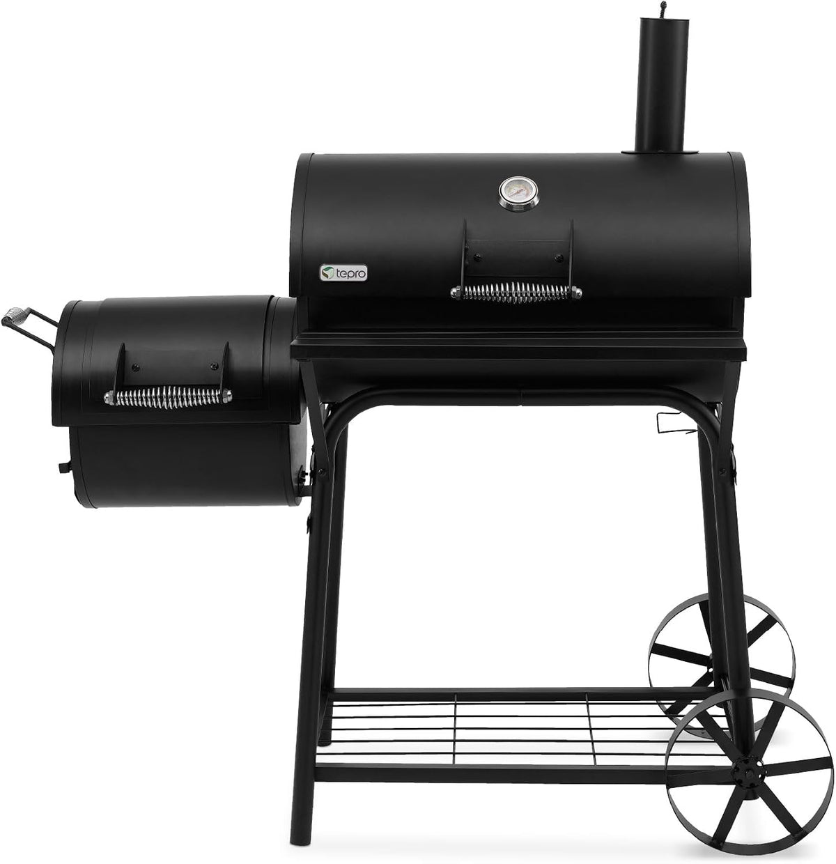 tepro, Holzkohlegrill, 126 x 63,5 x 126 cm, BBQ Smoker Grill Biloxi, Holzkohle Grillwagen mit 2 Grillkammern, Räder und Thermometer im Deckel