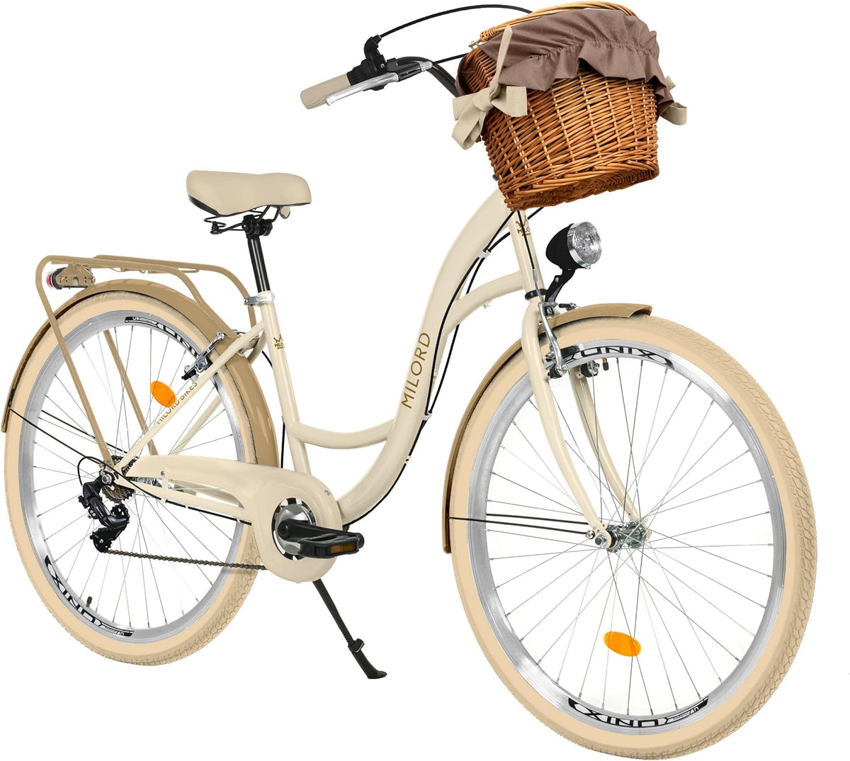 Generic, Fahrrad, 28 Zoll, Bike, Komfort Citybike Mit Weidenkorb Damen Hollandrad, Creme-Braun, 7-Gang