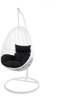Hängesessel, Kideo, Swing Chair, Lounge-Möbel, Loungesessel Polyrattan, Hängestuhl, mit Gestell & Kissen (weiß/schwarz)